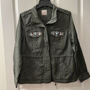 Candie's Jacket Women Olive Green Bejeweled Military Army Junior's XL Y2K Shiny